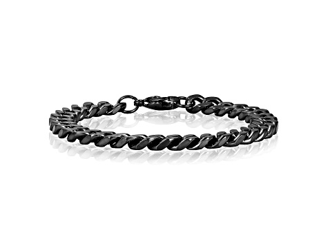 Invicta Jewelry Men's Black Plated Stainless Steel Curb Chain Bracelet (8.5mm) - 8.5"