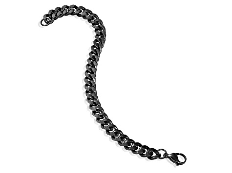 Invicta Jewelry Men's Black Plated Stainless Steel Curb Chain Bracelet (8.5mm) - 8.5"