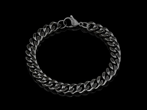 Invicta Jewelry Men's Black Plated Stainless Steel Curb Chain Bracelet (8.5mm) - 8.5"