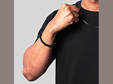 Invicta Jewelry Men's Black Plated Stainless Steel Curb Chain Bracelet (8.5mm) - 8.5"