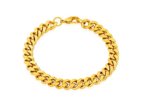 Invicta Jewelry Men's Yellow Plated Stainless Steel Curb Chain Bracelet (8.5mm) - 8.5"