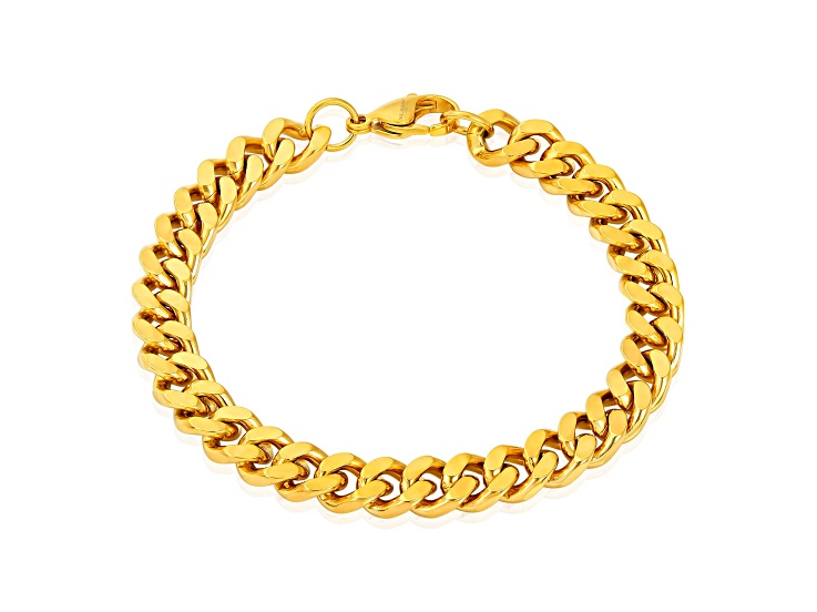 Invicta Jewelry Men's Yellow Plated Stainless Steel Curb Chain Bracelet (8.5mm) - 8.5"