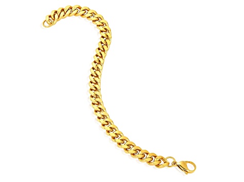 Invicta Jewelry Men's Yellow Plated Stainless Steel Curb Chain Bracelet (8.5mm) - 8.5"