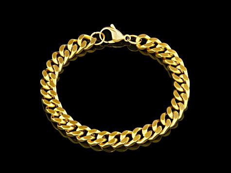 Invicta Jewelry Men's Yellow Plated Stainless Steel Curb Chain Bracelet (8.5mm) - 8.5"