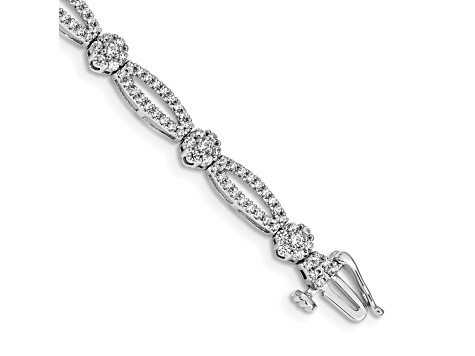 14K White Gold Lab Grown Diamond Flower Link Bracelet