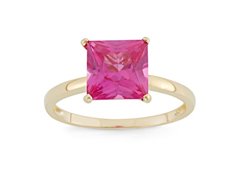 Princess Cut Lab Created Pink Sapphire 10K Yellow Gold Ring 2.90ctw