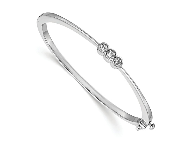 Rhodium Over 14k White Gold 6mm Diamond Hinged Bangle 0.48ctw