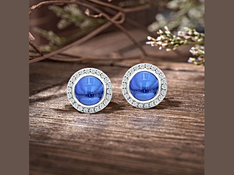 14K White Gold Round Tanzanite and Diamond Earrings 3.28ctw