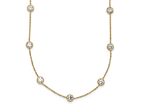 10k Yellow Gold Polished Cable Chain Cubic Zirconia 7 Station 18 Inch Necklace