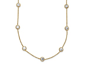 10k Yellow Gold Polished Cable Chain Cubic Zirconia 7 Station 18 Inch Necklace