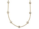 10k Yellow Gold Polished Cable Chain Cubic Zirconia 7 Station 18 Inch Necklace