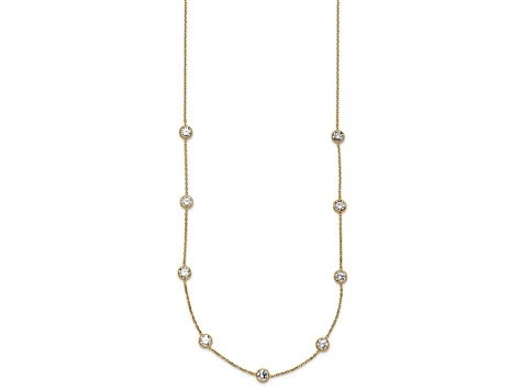 10k Yellow Gold Polished Cable Chain Cubic Zirconia 7 Station 18 Inch Necklace