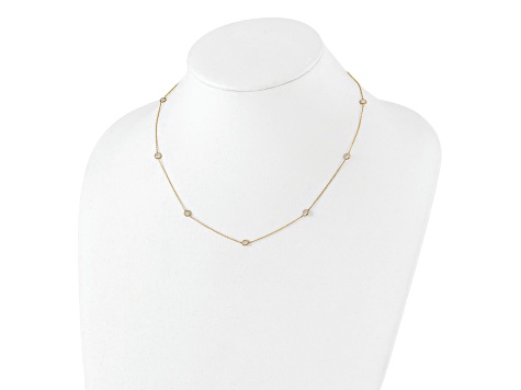 10k Yellow Gold Polished Cable Chain Cubic Zirconia 7 Station 18 Inch Necklace