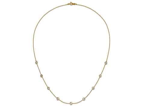 10k Yellow Gold Polished Cable Chain Cubic Zirconia 7 Station 18 Inch Necklace
