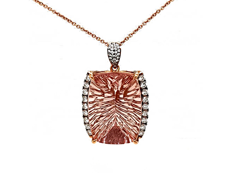 39.80 Ctw Morganite and 1.10 Ctw White Diamond Pendant in 18K RG