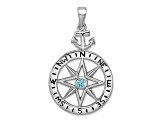 Rhodium Over Sterling Silver Blue Cubic Zirconia Compass Rose with Small Anchor Pendant