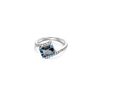 9x7mm Rectangular Octagonal Aquamarine and White CZ Rhodium Over Sterling Silver Ring, 2.03ctw