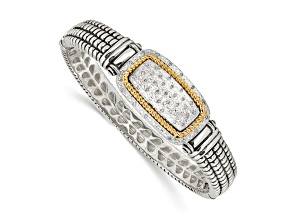 Sterling Silver with 14K Gold Over Sterling Silver Oxidized 1/4ct. Diamond Bangle Bracelet