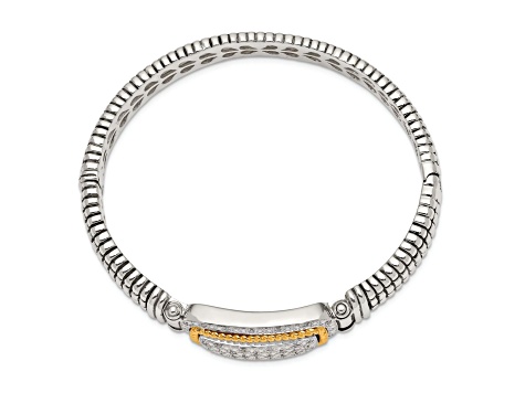 Sterling Silver with 14K Gold Over Sterling Silver Oxidized 1/4ct. Diamond Bangle Bracelet