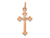 14K Rose Gold Small Diamond Budded Cross Pendant