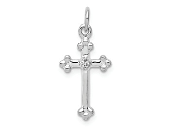 Picture of Rhodium Over 14K White Gold Small Diamond Budded Cross Pendant