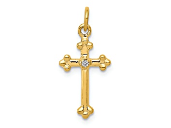 Picture of 14K Yellow Gold Small Diamond Budded Cross Pendant