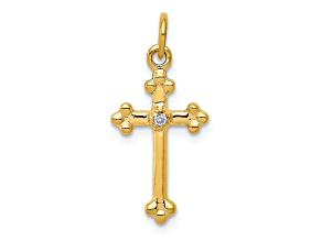 14K Yellow Gold Small Diamond Budded Cross Pendant