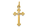 14K Yellow Gold Small Diamond Budded Cross Pendant