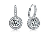 Clear Cubic Zirconia, Rhodium Plated over Sterling Silver Leverback Drop Earrings