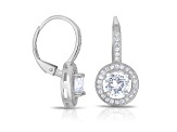 Clear Cubic Zirconia, Rhodium Plated over Sterling Silver Leverback Drop Earrings