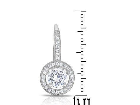 Clear Cubic Zirconia, Rhodium Plated over Sterling Silver Leverback Drop Earrings