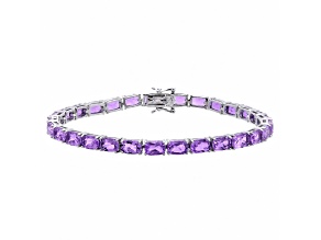 Cushion Amethyst Rhodium Over Sterling Silver Tennis Bracelet 11Cttw
