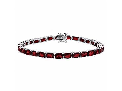 Cushion Garnet Rhodium Over Sterling Silver Tennis Bracelet 17cttw