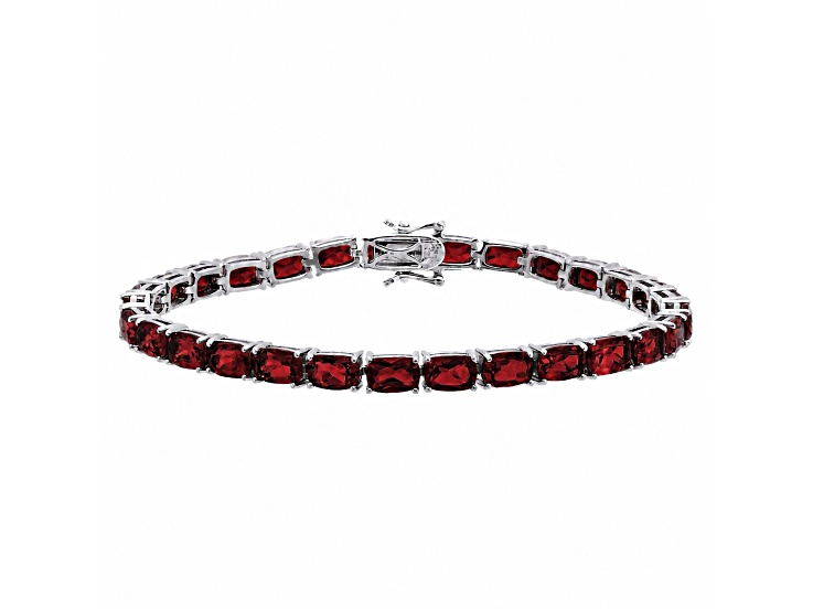 Cushion Garnet Rhodium Over Sterling Silver Tennis Bracelet 17cttw