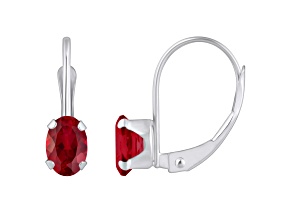 6x4mm Oval Created Ruby Rhodium Over 10k White Gold Drop Earrings