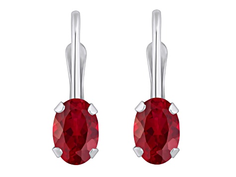 6x4mm Oval Created Ruby Rhodium Over 10k White Gold Drop Earrings