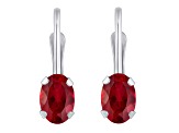 6x4mm Oval Created Ruby Rhodium Over 10k White Gold Drop Earrings