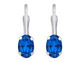 6x4mm Oval Created Sapphire Rhodium Over 10k White Gold Drop Earrings