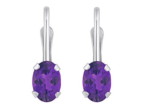 6x4mm Oval Amethyst Rhodium Over 10k White Gold Drop Earrings