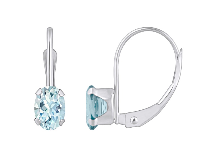 6x4mm Oval Aquamarine Rhodium Over 10k White Gold Drop Earrings
