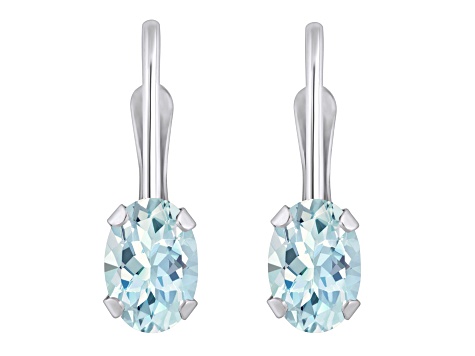 6x4mm Oval Aquamarine Rhodium Over 10k White Gold Drop Earrings