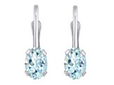 6x4mm Oval Aquamarine Rhodium Over 10k White Gold Drop Earrings