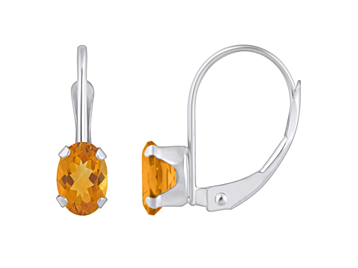 6x4mm Oval Citrine Rhodium Over 10k White Gold Drop Earrings