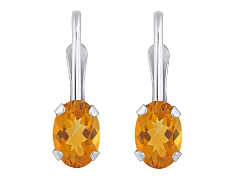 6x4mm Oval Citrine Rhodium Over 10k White Gold Drop Earrings