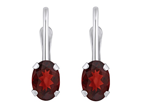 6x4mm Oval Garnet Rhodium Over 10k White Gold Drop Earrings