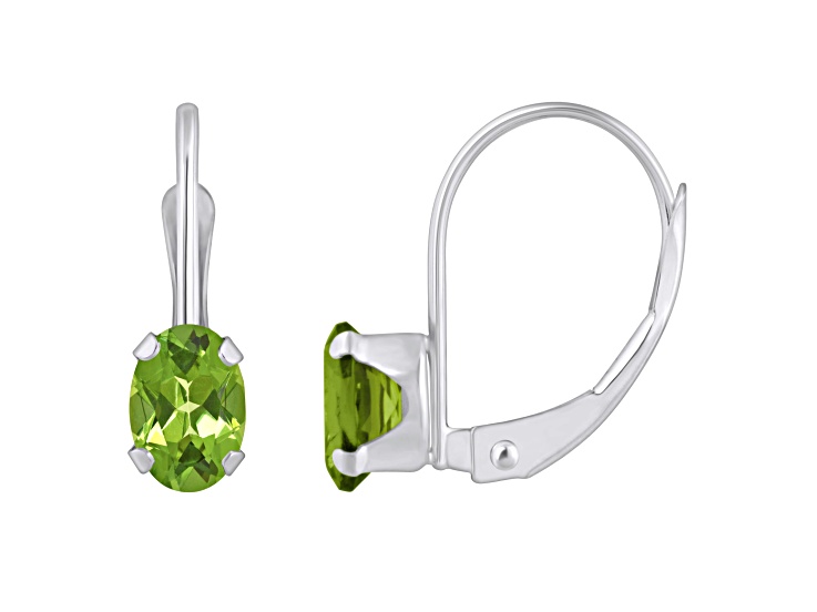 6x4mm Oval Peridot Rhodium Over 10k White Gold Drop Earrings