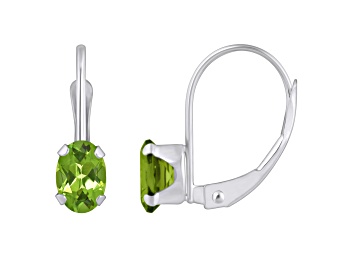 Picture of 6x4mm Oval Peridot Rhodium Over 10k White Gold Drop Earrings