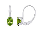 6x4mm Oval Peridot Rhodium Over 10k White Gold Drop Earrings