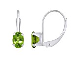 6x4mm Oval Peridot Rhodium Over 10k White Gold Drop Earrings