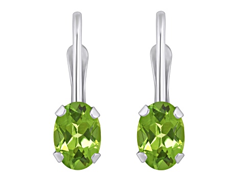 6x4mm Oval Peridot Rhodium Over 10k White Gold Drop Earrings